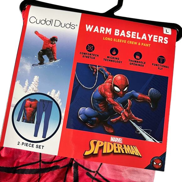 Cuddl Duds Marvel Spider-man Warm Baselayers Top and Bottom Set Kids Sz L - Picture 3 of 4